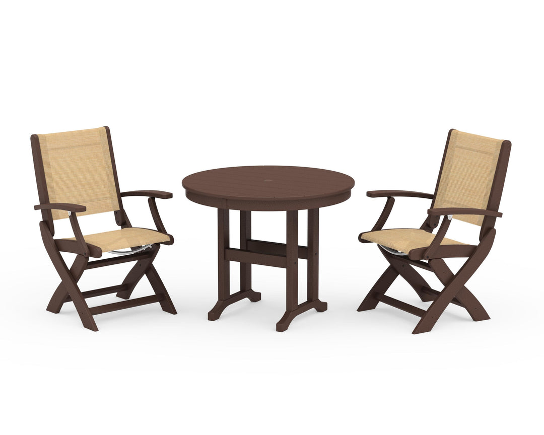 POLYWOOD® Coastal Folding Chair 3-Piece Round Dining Set