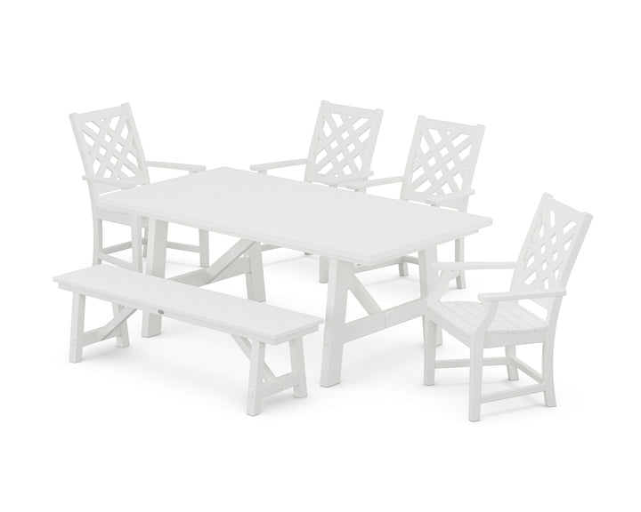Country Living Wovendale 6-Piece Rustic Farmhouse Dining Set with Bench