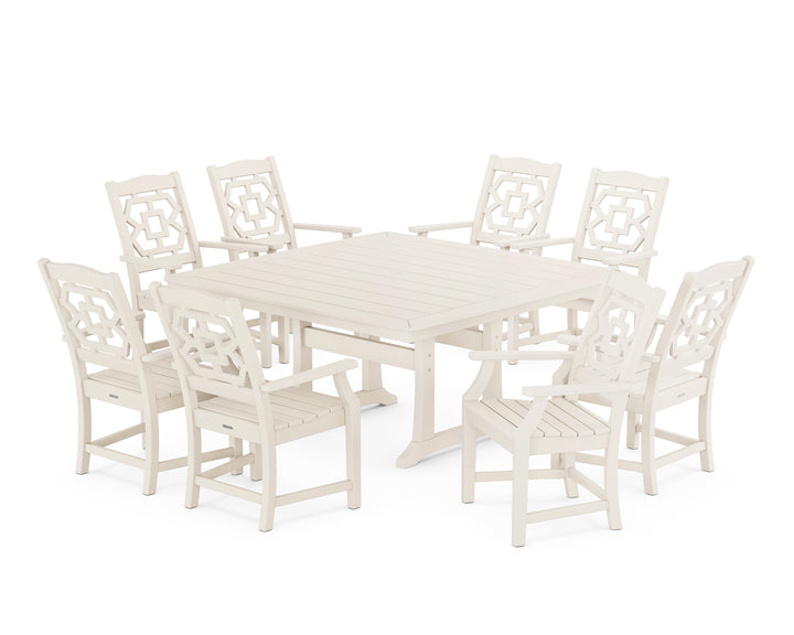 Martha Stewart by POLYWOOD® Chinoiserie 9-Piece Square Dining Set with Trestle Legs