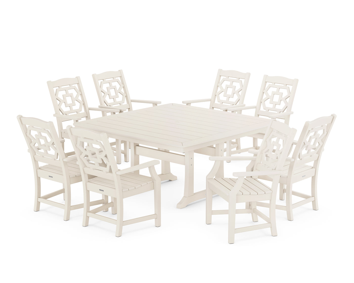 Chinoiserie 9-Piece Square Dining Set with Trestle Legs