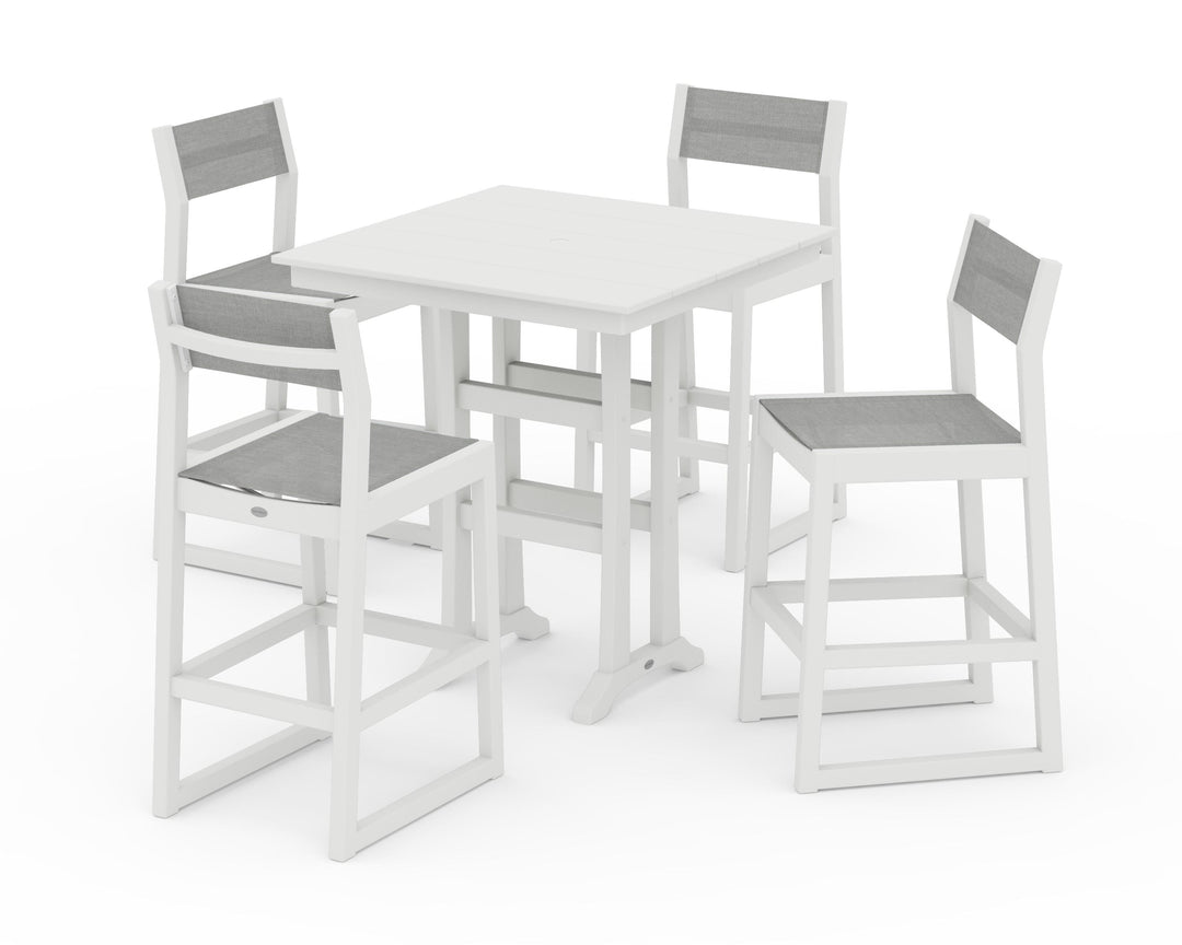 POLYWOOD® EDGE Sling Arm Chair 5-Piece Farmhouse Bar Set with Trestle Legs