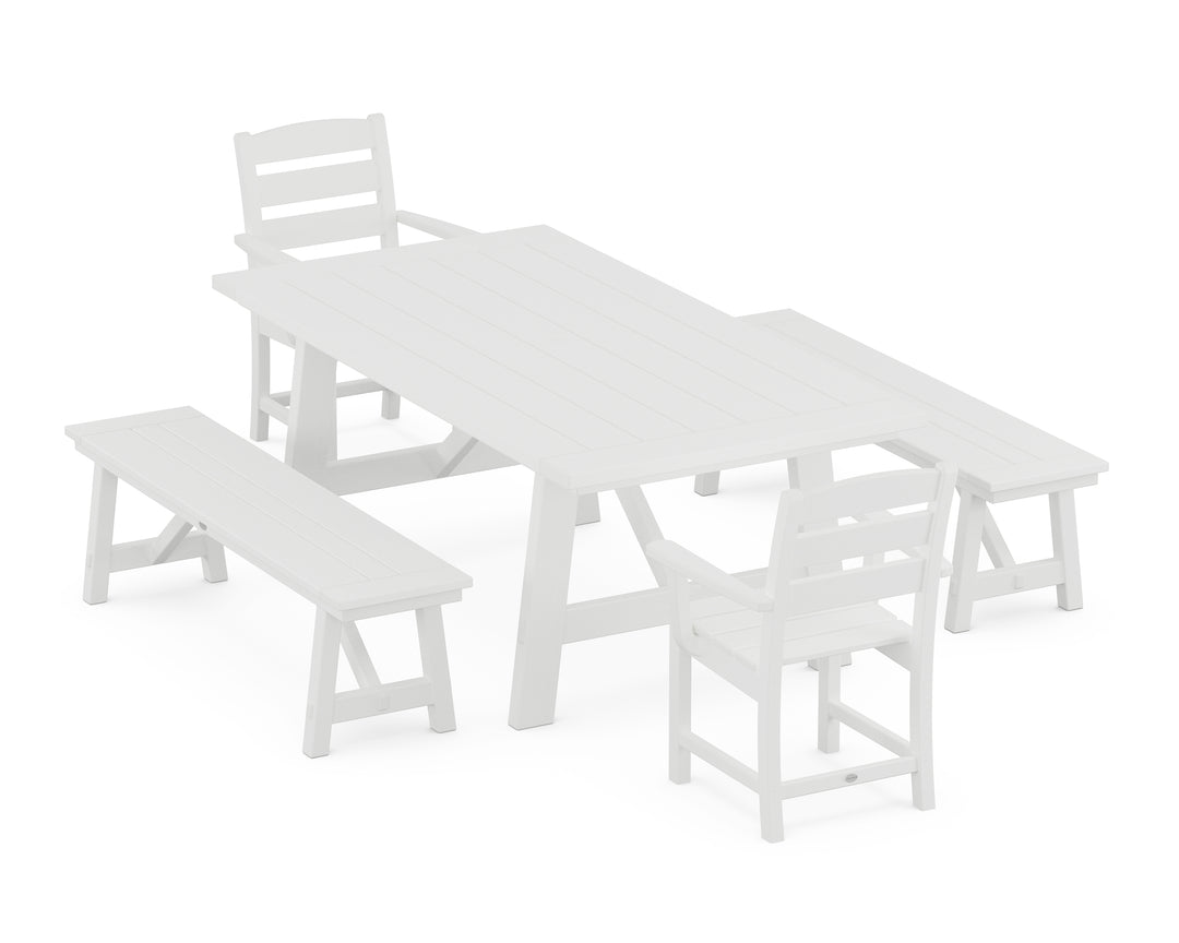 POLYWOOD® Lakeside 5-Piece Rustic Farmhouse Dining Set With Benches