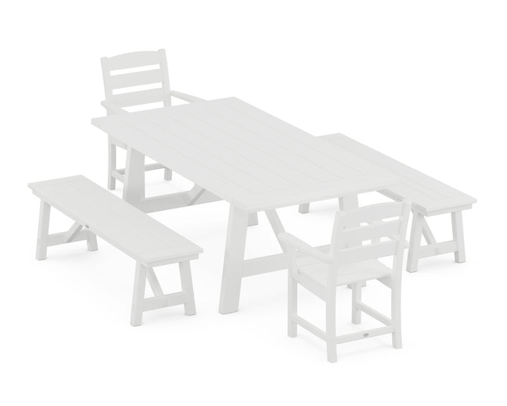 POLYWOOD® Lakeside 5-Piece Rustic Farmhouse Dining Set With Benches