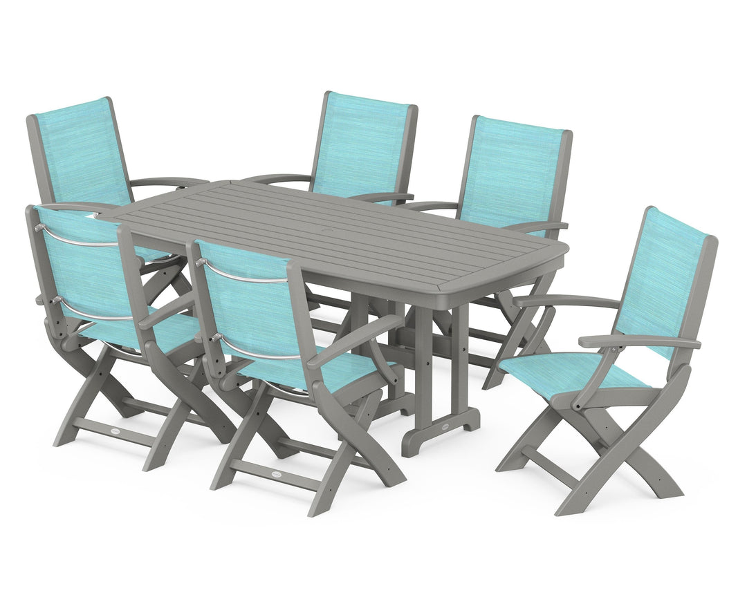 POLYWOOD® Coastal Folding Arm Chair 7-Piece Dining Set