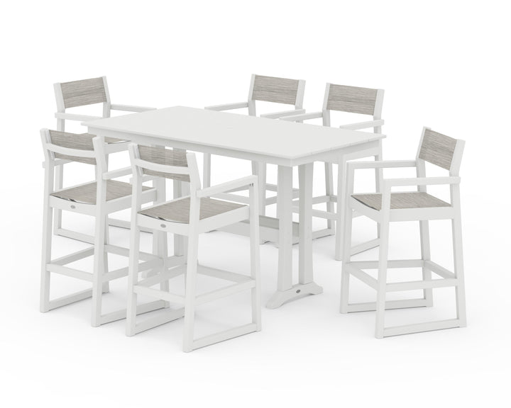 POLYWOOD® EDGE Sling Arm Chair 7-Piece Farmhouse Bar Set with Trestle Legs