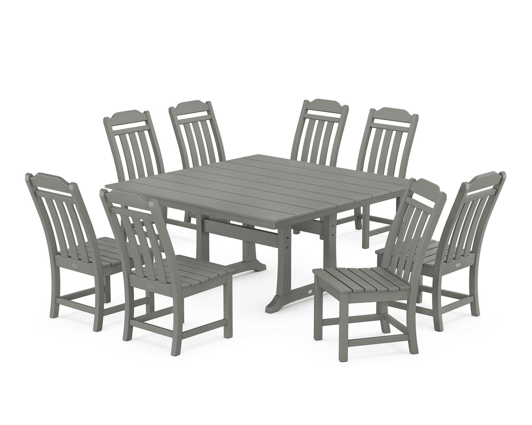 Country Living Cottage 9-Piece Square Farmhouse Side Chair Dining Set with Trestle Legs