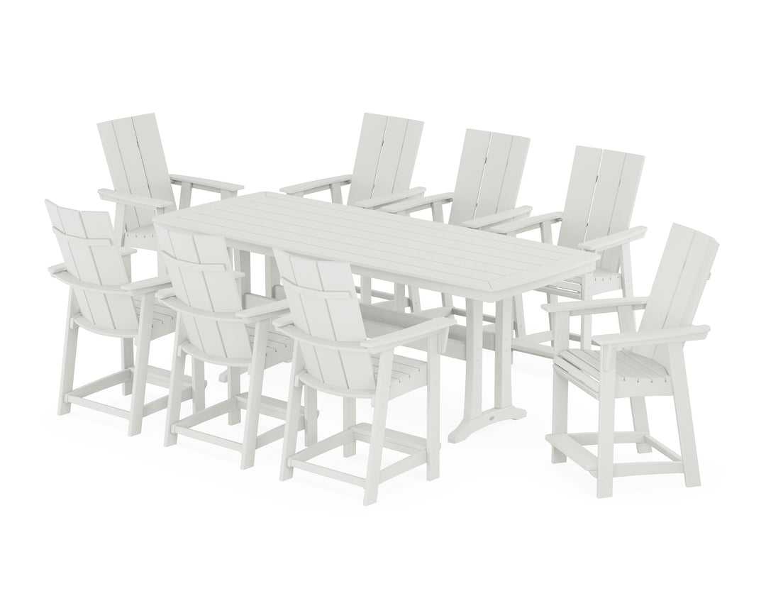 POLYWOOD® Modern Curveback Adirondack 9-Piece Counter Set with Trestle Legs