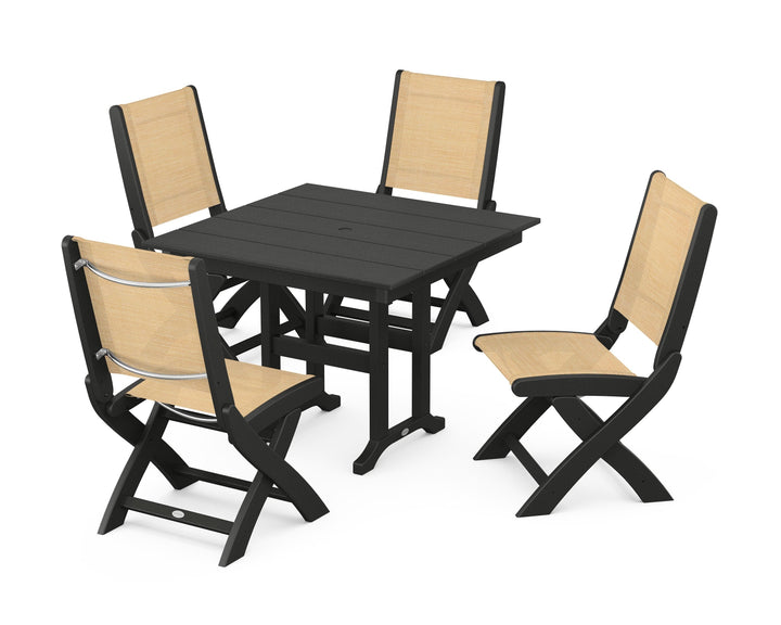 POLYWOOD® Coastal Folding Side Chair 5-Piece Farmhouse Dining Set