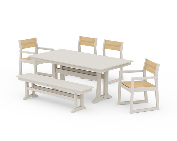 POLYWOOD® EDGE Sling 6-Piece Farmhouse Dining Set With Trestle Legs