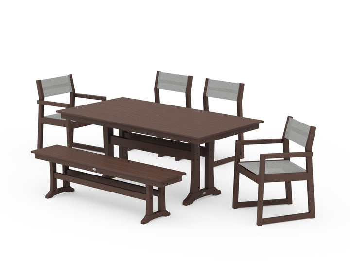 POLYWOOD® EDGE Sling 6-Piece Farmhouse Dining Set With Trestle Legs