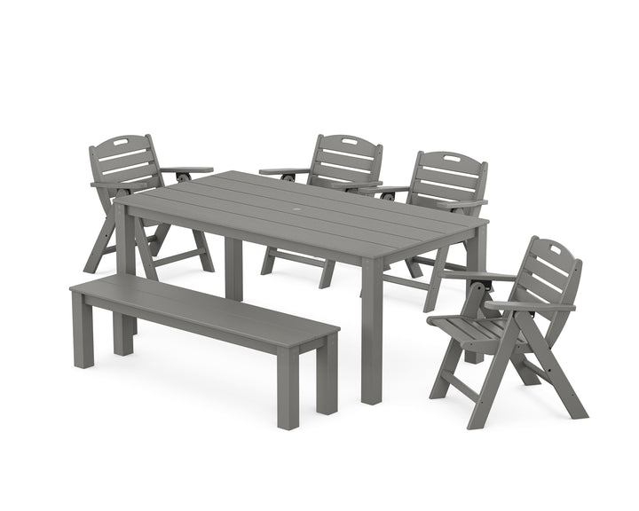 POLYWOOD® Nautical Folding Lowback Chair 6-Piece Parsons Dining Set with Bench