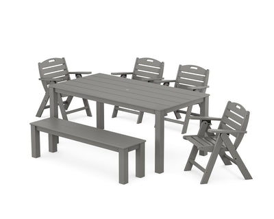 Nautical Folding Lowback Chair 6-Piece Parsons Dining Set with Bench