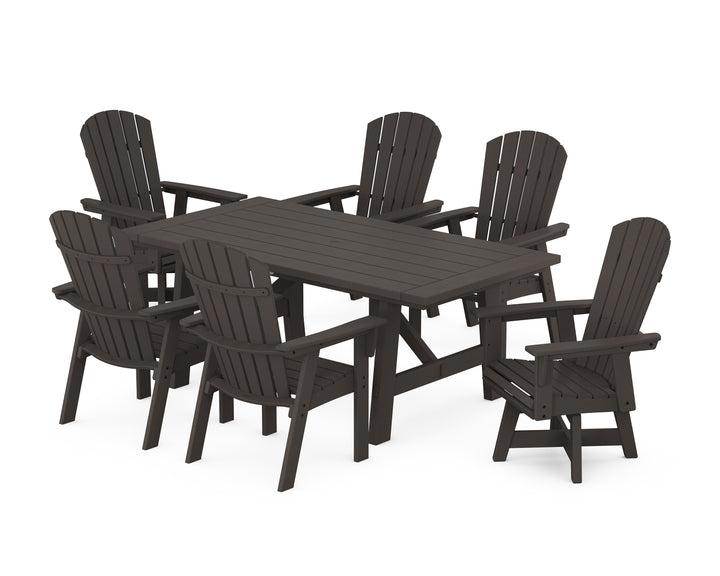 POLYWOOD® Nautical Curveback Adirondack Swivel Chair 7-Piece Rustic Farmhouse Dining Set