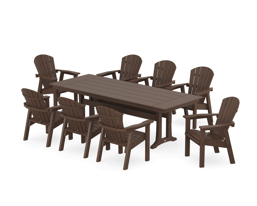POLYWOOD® Seashell 9-Piece Farmhouse Dining Set with Trestle Legs