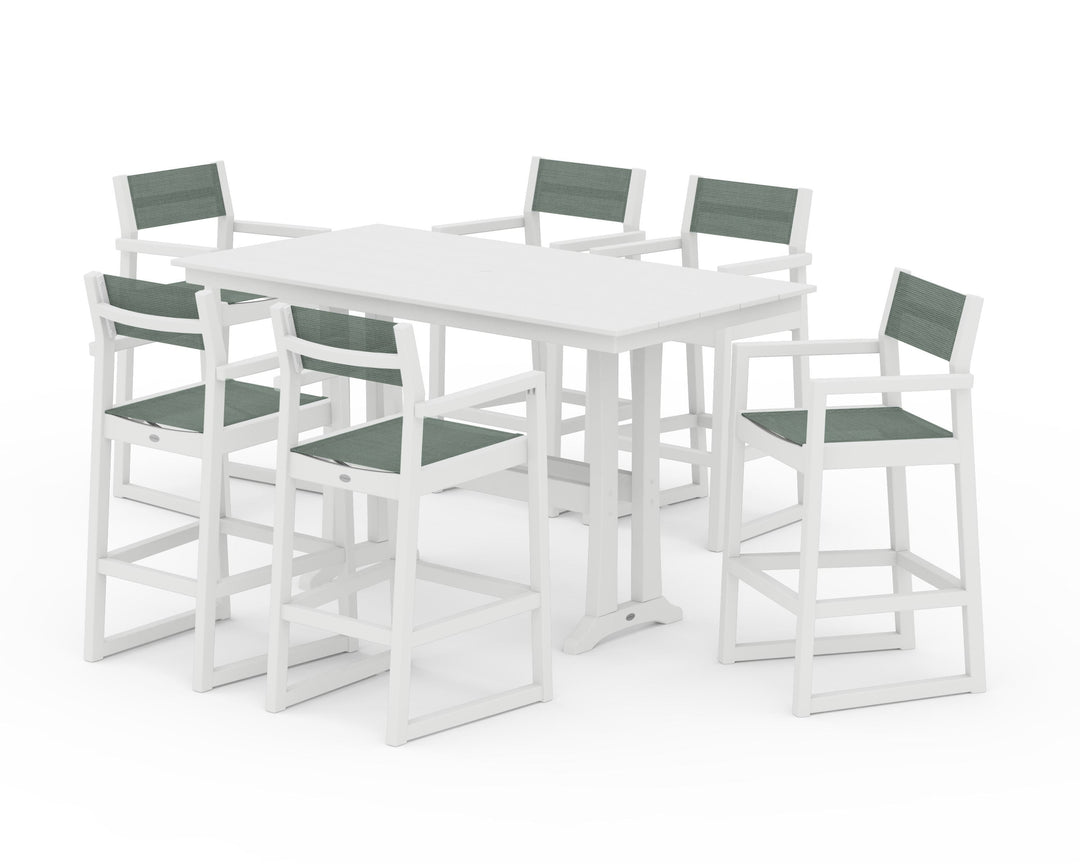 POLYWOOD® EDGE Sling Arm Chair 7-Piece Farmhouse Bar Set with Trestle Legs