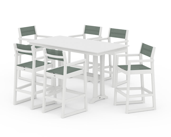 POLYWOOD® EDGE Sling Arm Chair 7-Piece Farmhouse Bar Set with Trestle Legs