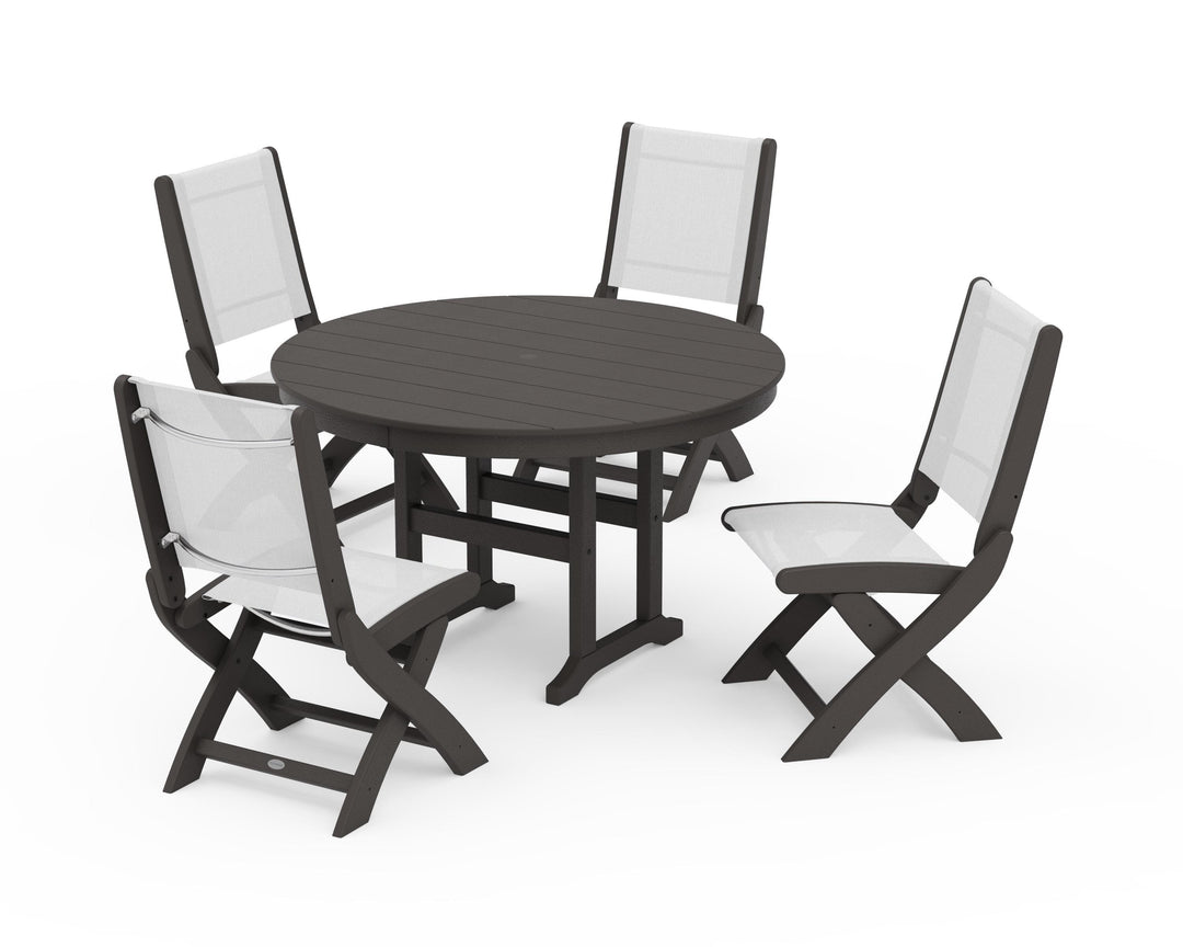 POLYWOOD® Coastal Folding Side Chair 5-Piece Round Dining Set