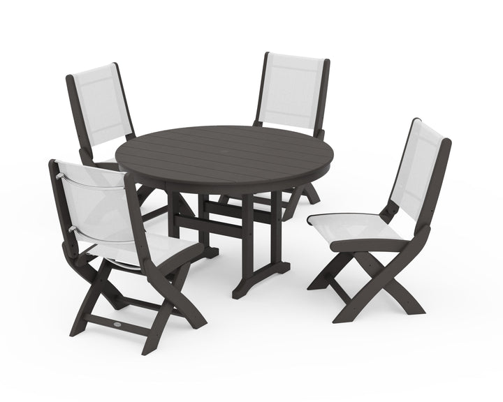 POLYWOOD® Coastal Folding Side Chair 5-Piece Round Dining Set
