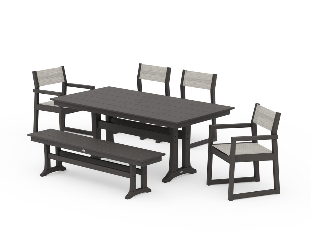 POLYWOOD® EDGE Sling 6-Piece Farmhouse Dining Set With Trestle Legs