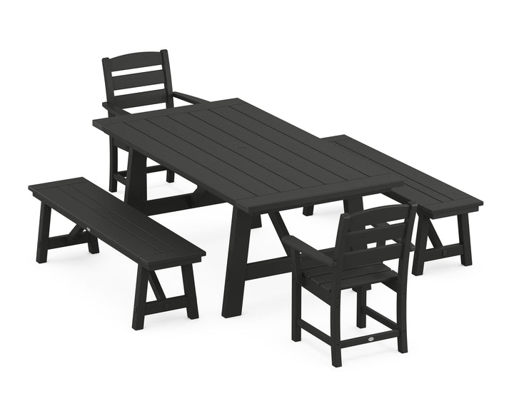 POLYWOOD® Lakeside 5-Piece Rustic Farmhouse Dining Set With Benches