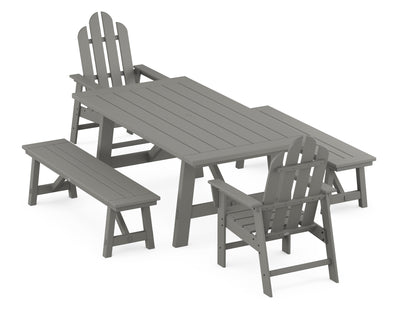 Long Island 5-Piece Rustic Farmhouse Dining Set With Benches