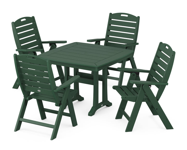 POLYWOOD® Nautical Folding Highback Chair 5-Piece Dining Set with Trestle Legs