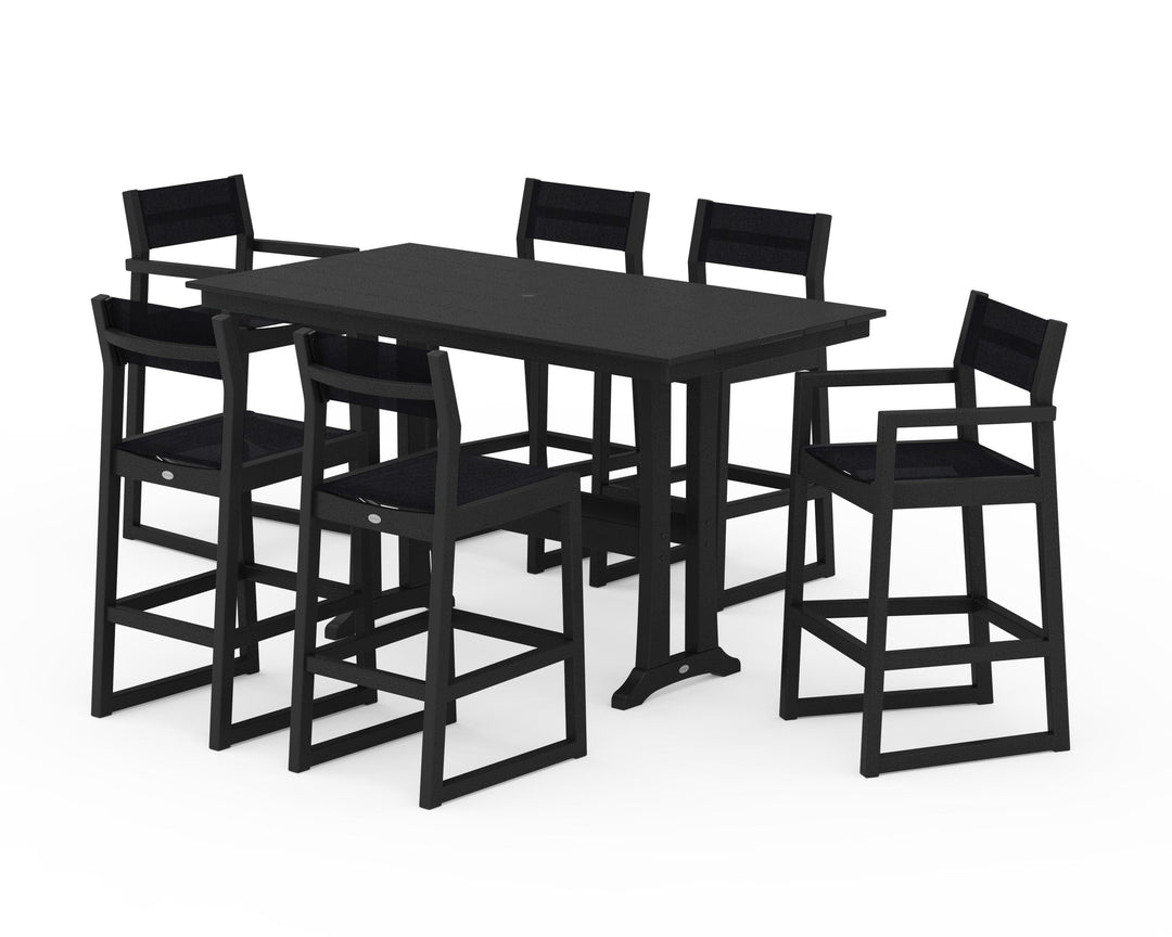 POLYWOOD® EDGE Sling 7-Piece Farmhouse Bar Set with Trestle Legs