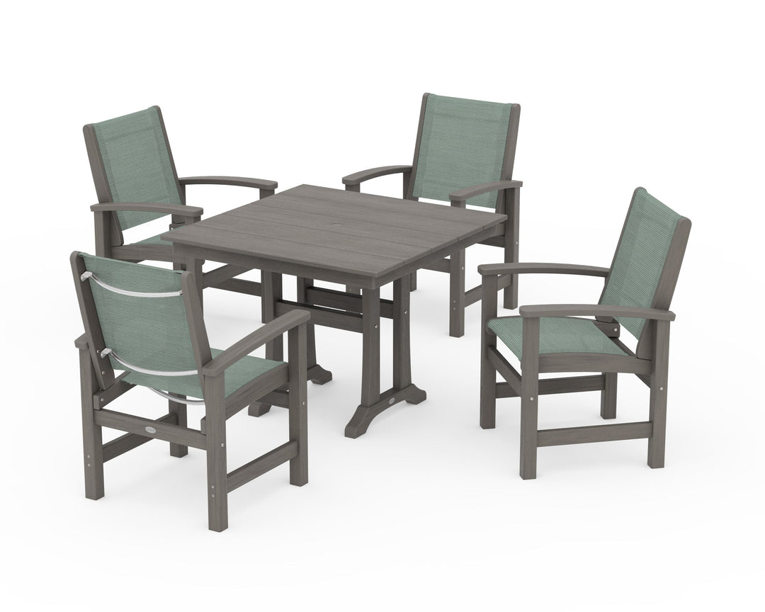 POLYWOOD® Coastal 5-Piece Farmhouse Dining Set With Trestle Legs