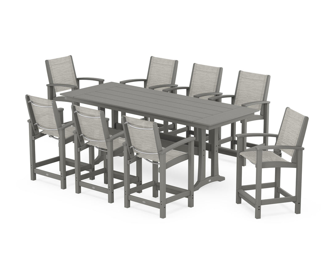 POLYWOOD® Coastal 9-Piece Farmhouse Counter Set with Trestle Legs