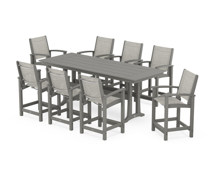 POLYWOOD® Coastal 9-Piece Farmhouse Counter Set with Trestle Legs