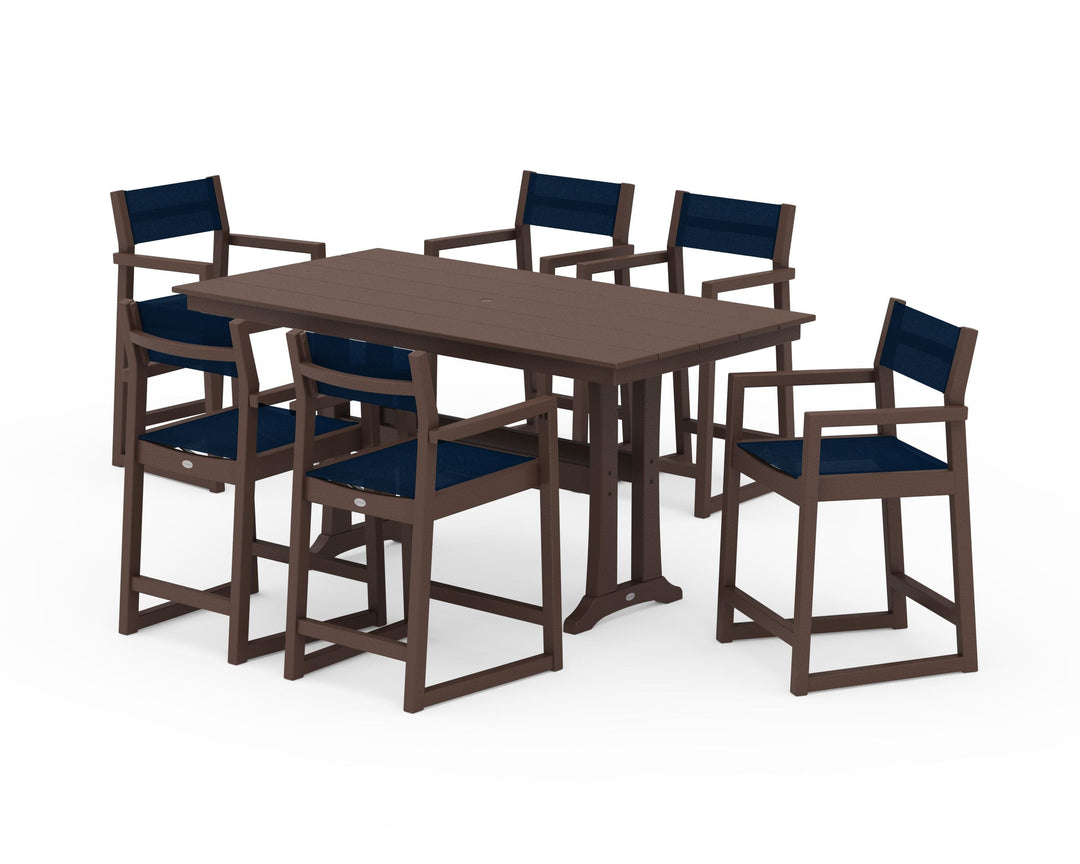 POLYWOOD® EDGE Sling Arm Chair 7-Piece Farmhouse Counter Set with Trestle Legs