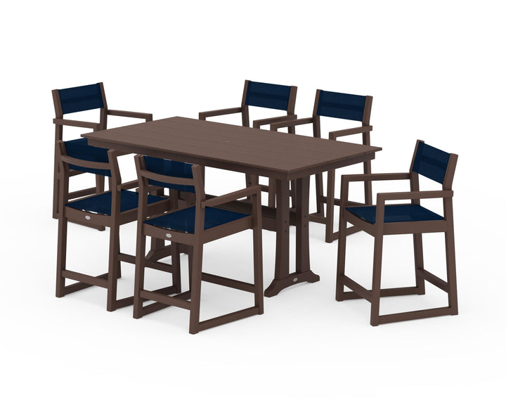 POLYWOOD® EDGE Sling Arm Chair 7-Piece Farmhouse Counter Set with Trestle Legs