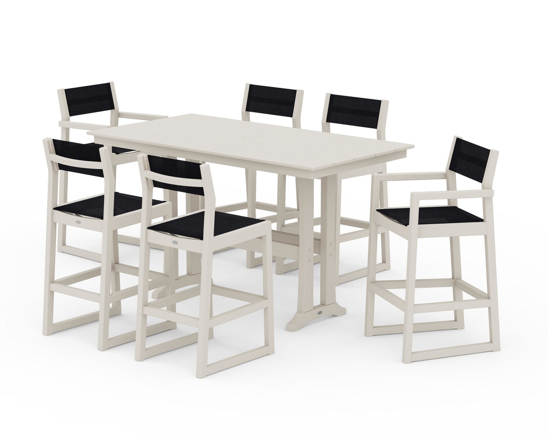 POLYWOOD® EDGE Sling 7-Piece Farmhouse Bar Set with Trestle Legs