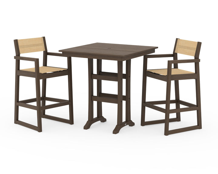 POLYWOOD® EDGE Sling Arm Chair 3-Piece Farmhouse Bar Set with Trestle Legs