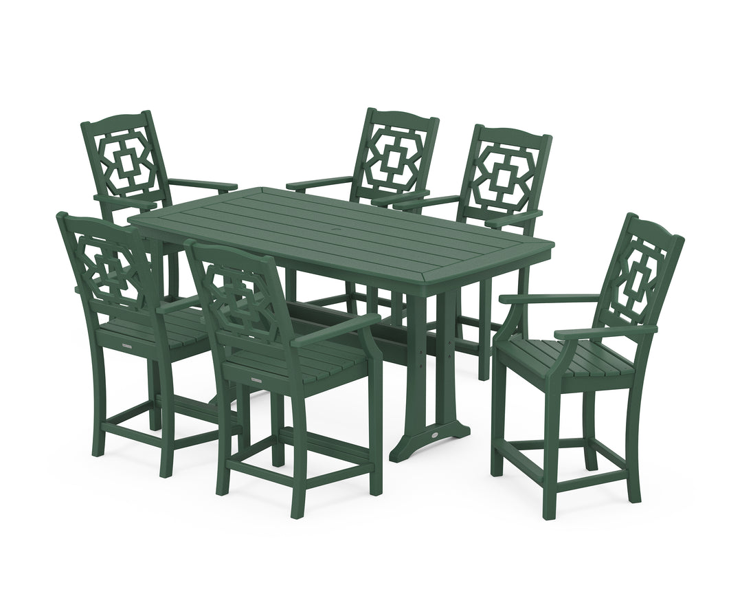 Martha Stewart by POLYWOOD® Chinoiserie Arm Chair 7-Piece Counter Set with Trestle Legs