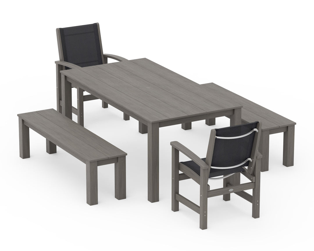 POLYWOOD® Coastal 5-Piece Parsons Dining Set with Benches