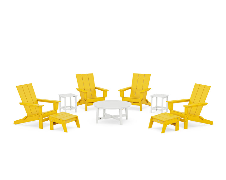 POLYWOOD® Modern Studio Folding Adirondack 9-Piece Conversation Set