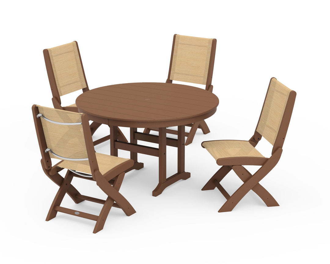 POLYWOOD® Coastal Folding Side Chair 5-Piece Round Dining Set