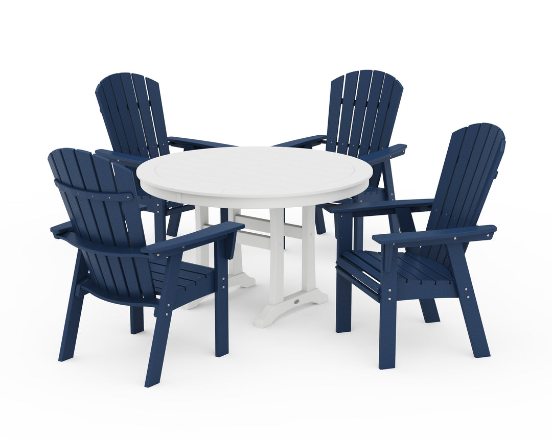 POLYWOOD® Nautical Curveback Adirondack 5-Piece Round Dining Set with Trestle Legs