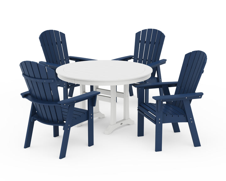 POLYWOOD® Nautical Curveback Adirondack 5-Piece Round Dining Set with Trestle Legs