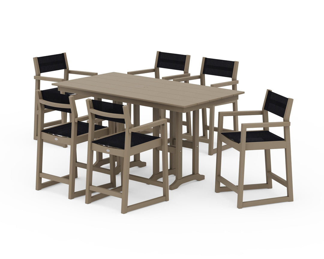 POLYWOOD® EDGE Sling Arm Chair 7-Piece Farmhouse Counter Set