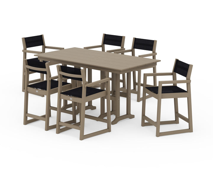 POLYWOOD® EDGE Sling Arm Chair 7-Piece Farmhouse Counter Set