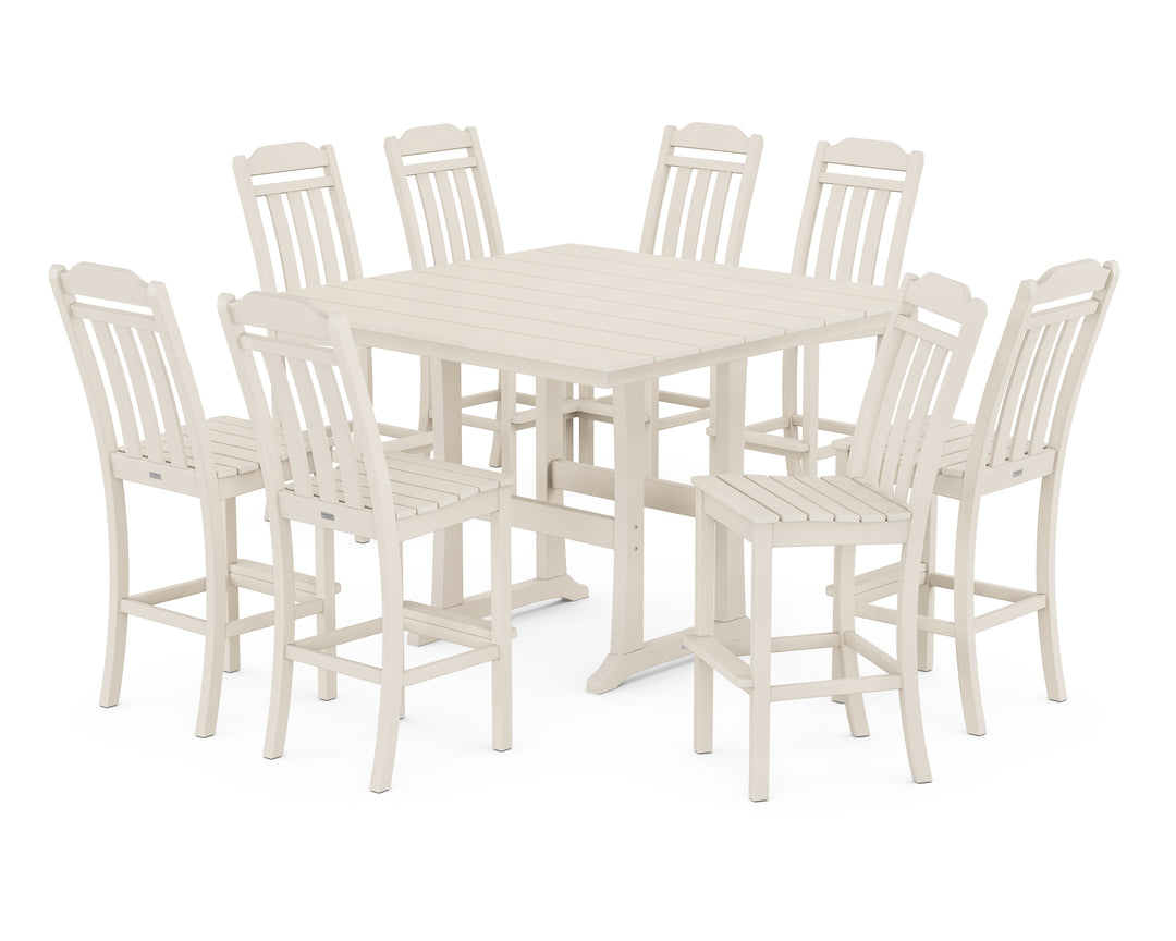 Country Living Cottage 9-Piece Square Farmhouse Side Chair Bar Set with Trestle Legs