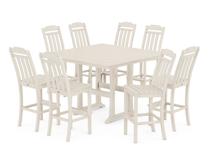 Country Living Cottage 9-Piece Square Farmhouse Side Chair Bar Set with Trestle Legs
