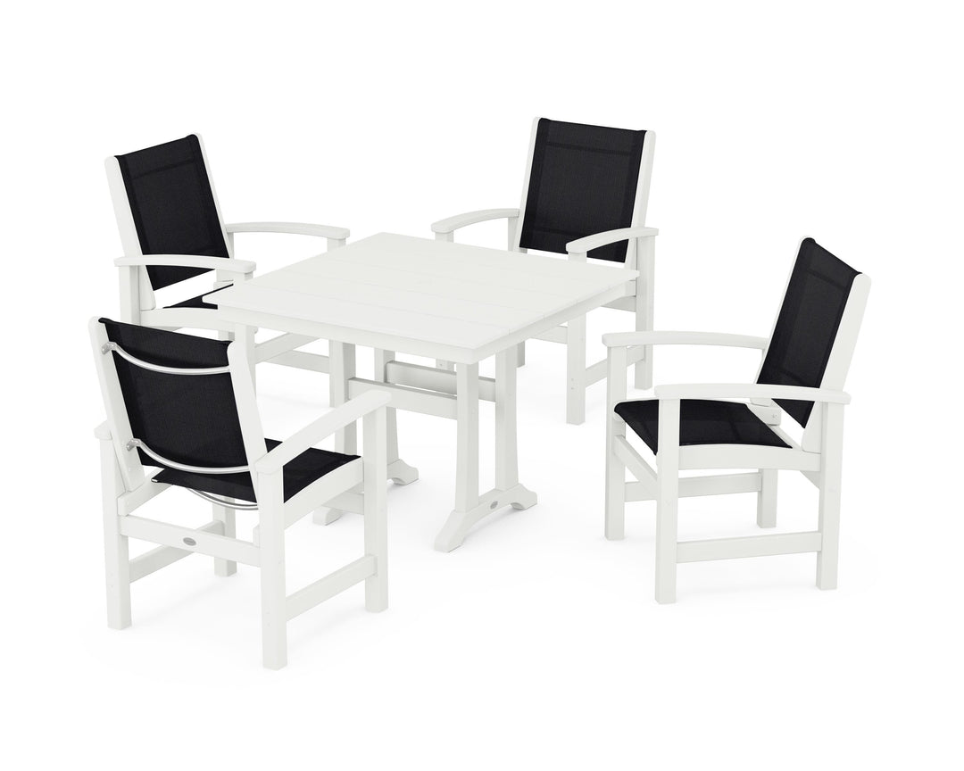 POLYWOOD® Coastal 5-Piece Farmhouse Dining Set With Trestle Legs