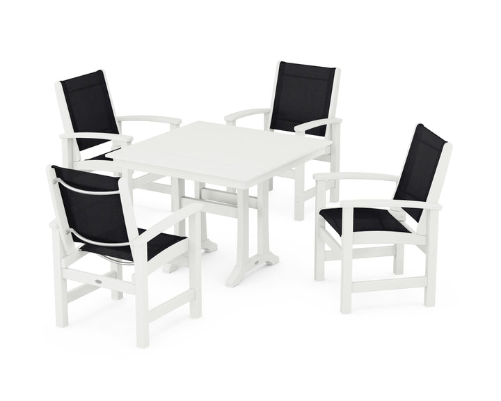 POLYWOOD® Coastal 5-Piece Farmhouse Dining Set With Trestle Legs