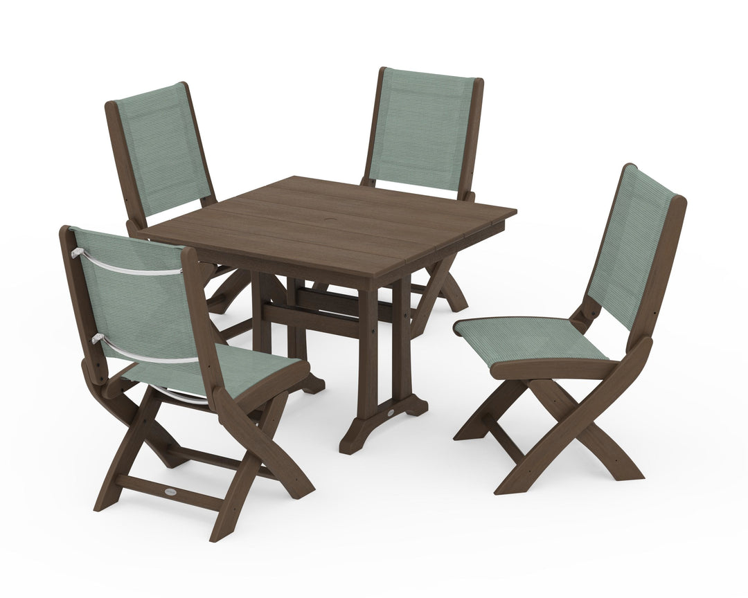 POLYWOOD® Coastal Folding Side Chair 5-Piece Farmhouse Dining Set With Trestle Legs