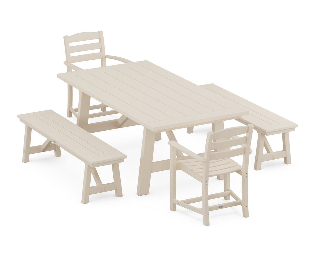 POLYWOOD® La Casa Café 5-Piece Rustic Farmhouse Dining Set With Benches