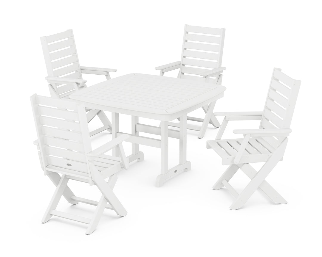 POLYWOOD® Captain Folding Chair 5-Piece Dining Set with Trestle Legs
