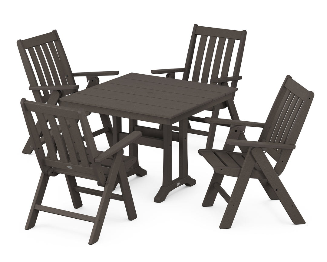 POLYWOOD® Vineyard Folding 5-Piece Farmhouse Dining Set With Trestle Legs